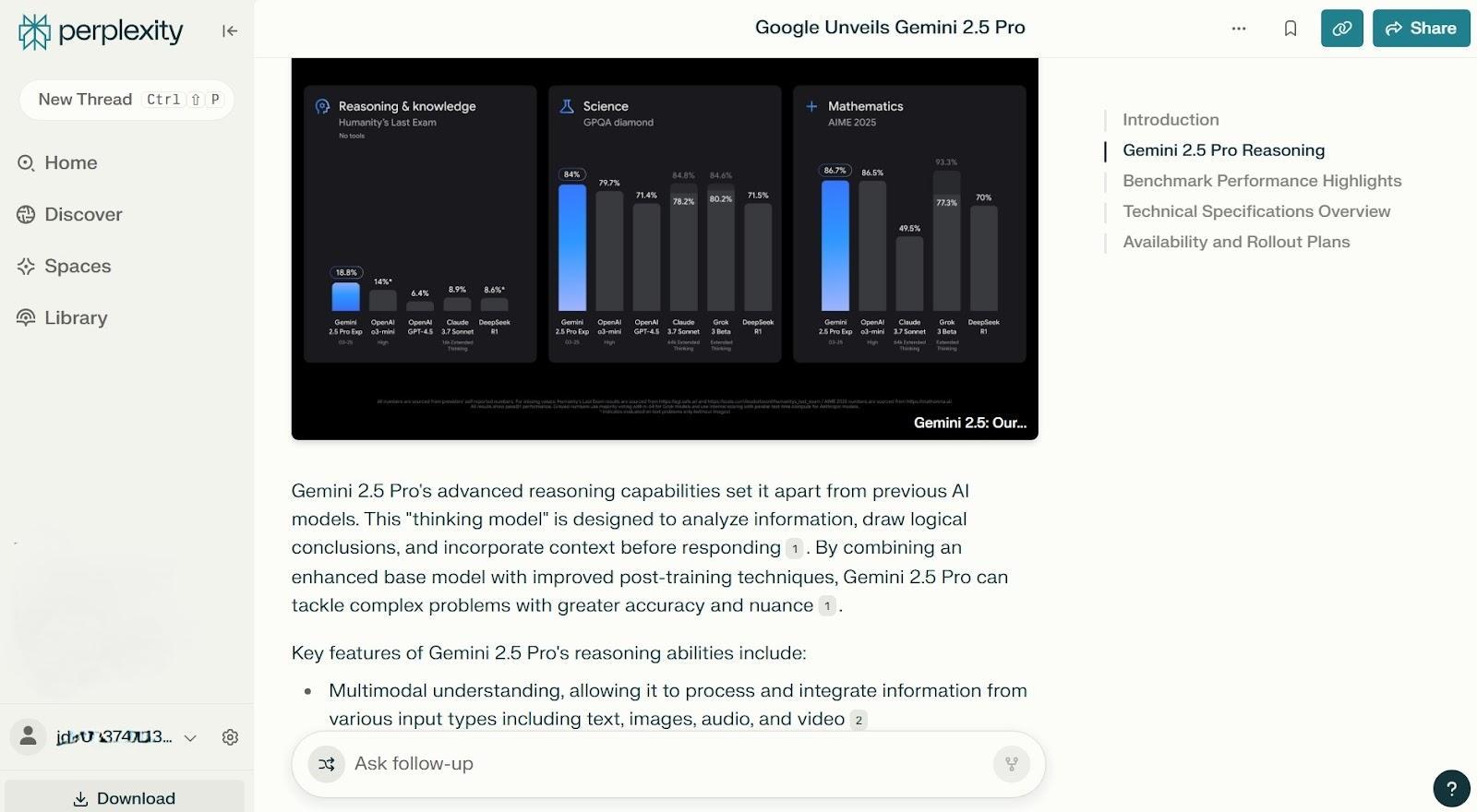 Perplexity AI's interface with real time browsing